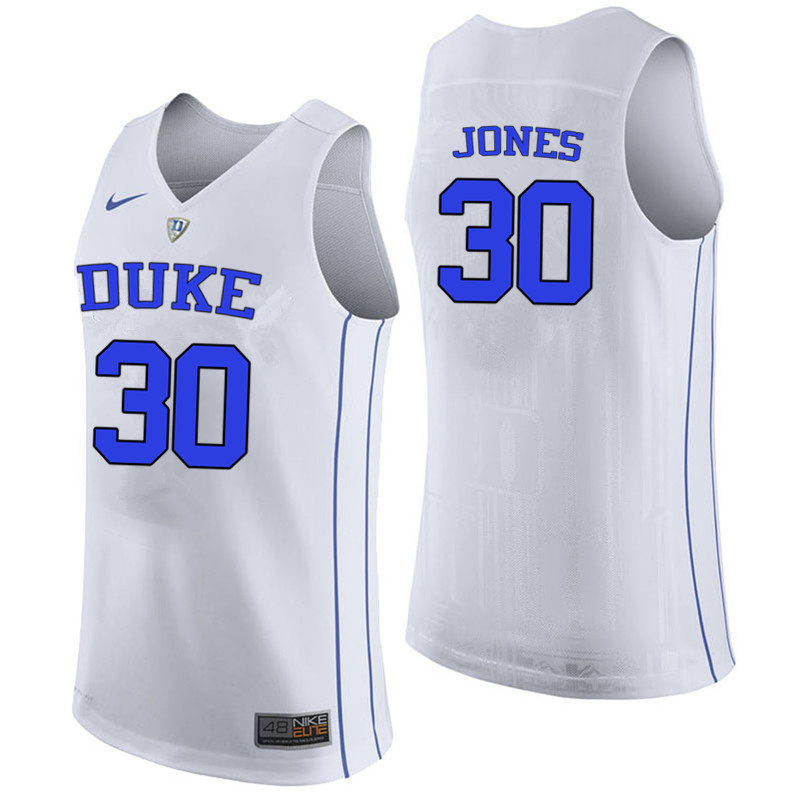 Men #30 Dahntay Jones Duke Blue Devils College Basketball Jerseys-White